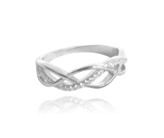 Stříbrný propletený prsten MINET s bílými zirkony vel. 55 JMAN0100SR55