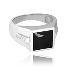 MINET Pánsky pečatný strieborný prsteň s čiernym zirkónom veľ. 62