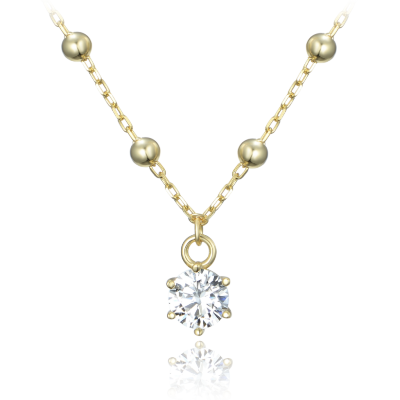 MINET Pozlátený strieborný náhrdelník s guličkami a bielym zirkónom