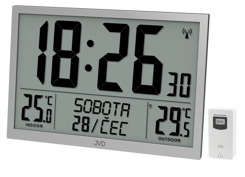 Digitálne rádiom riadené hodiny s českým dňom v týždni JVD RB9412.2 Digitálne rádiom riadené hodiny s českým dňom v týždni JVD RB9412.2