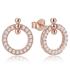 MINET Elegantné rosegold strieborné náušnice krúžky so zirkónmi