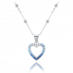 MINET Strieborný náhrdelník srdca so zirkónmi v modrých odtieňoch