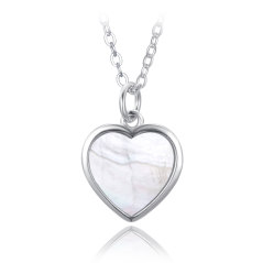 MINET Stříbrný náhrdelník srdíčko s bílou perletí