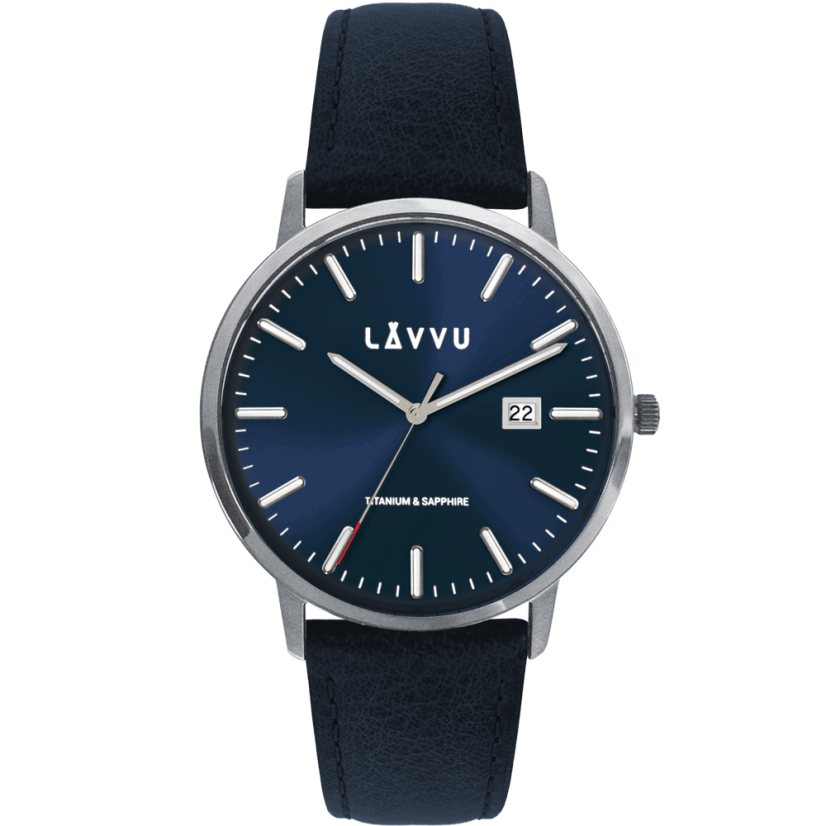 LAVVU Modré pánske hodinky so zafírovým sklom Copenhagen Titanium Blue