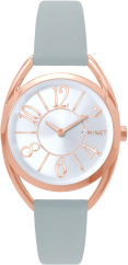 MINET Rose gold dámské hodinky s čísly ICON PINK se šedým koženým řemínkem