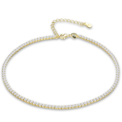 MINET Pozlátená tenisová retiazka na členok s bielym zirkónom