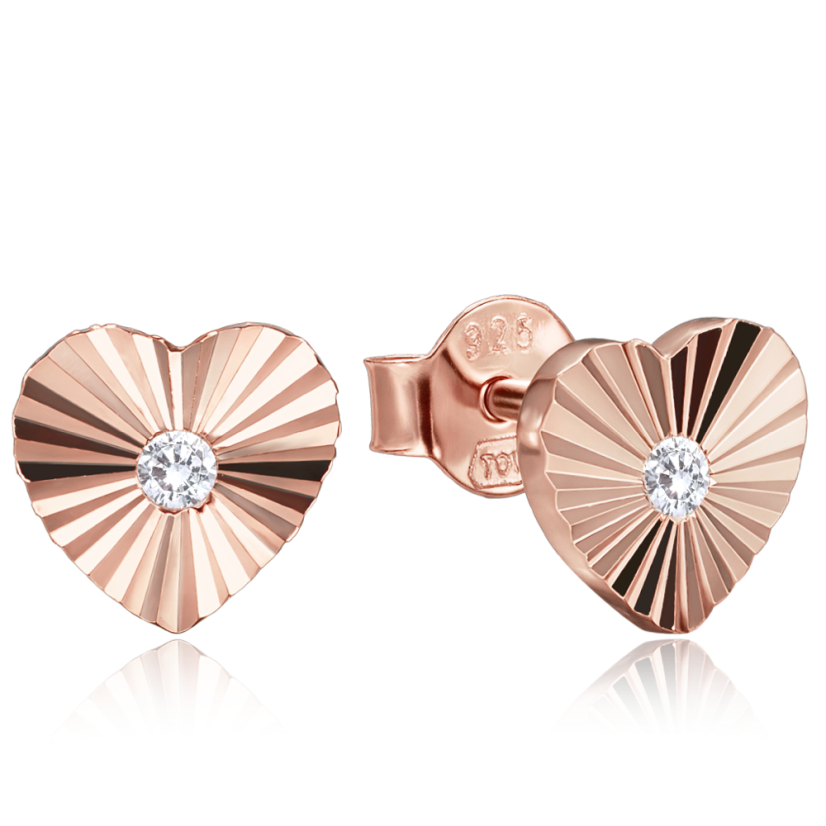MINET Decentné rosegold strieborné náušnice srdiečka so zirkónmi