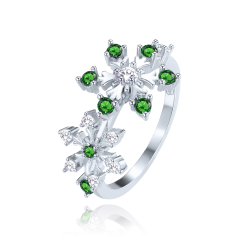 MINET Stříbrný prsten sněhová vločka s bílými a zelenými zirkony vel. 51
