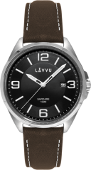 LAVVU Pánske hodinky so zafírovým sklom HERNING Black / Top Grain Leather