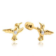 MINET Zlaté náušnice kolibříci na šroubek Au 585/1000 1,10g