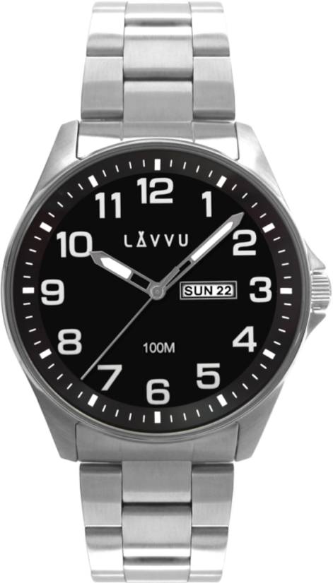 Ocelové pánské hodinky LAVVU BERGEN Black se svítícími čísly  LWM0142