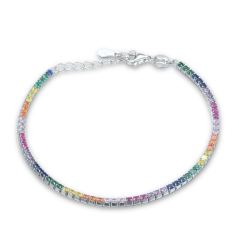 MINET Strieborný tenisový náramok s rôznofarebnými zirkónmi