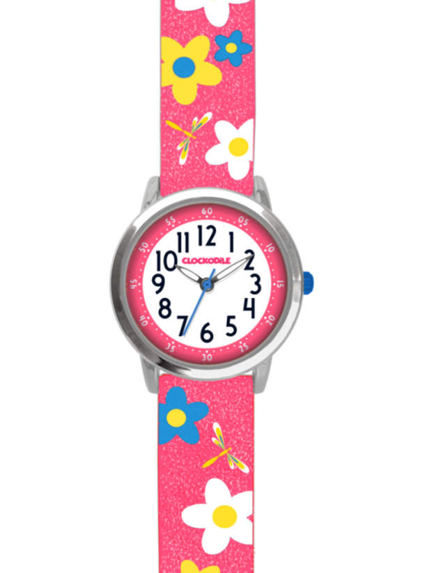Kvetované ružové dievčenské hodinky CLOCKODILE FLOWERS s trblietkami CWG5023