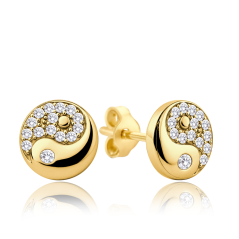 MINET Zlaté náušnice kolieska s bielymi zirkónmi Au 585/1000 1,40g