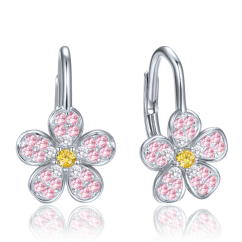 MINET Detské strieborné náušnice kytička s ružovými, bielymi a žltými zirkónmi