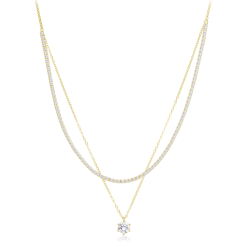 MINET Elegantný dvojitý pozlátený strieborný náhrdelník s bielym zirkónom