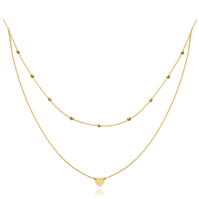 MINET Dvojitý zlatý náhrdelník se srdíčkem Au 585/1000 1,55g
