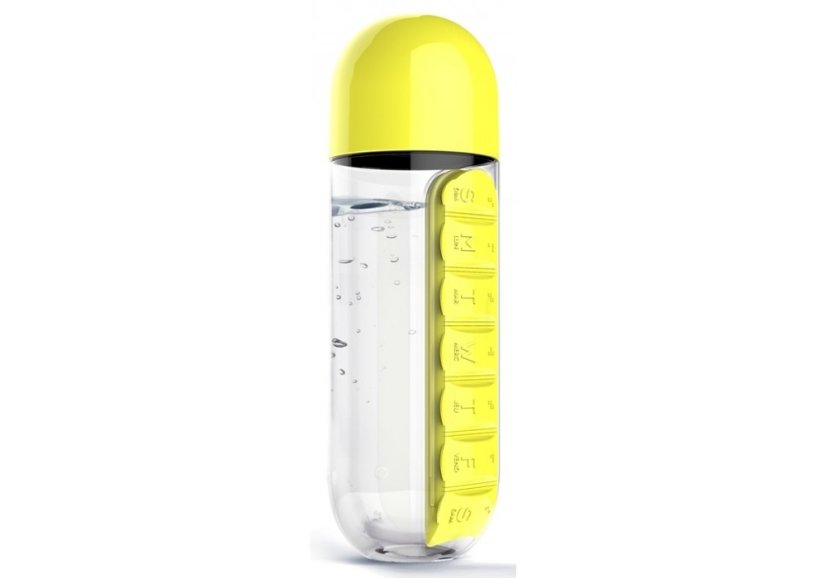 ASOBU multifunkční týdenní dávkovací láhev Pill Organizer žlutá 600ml