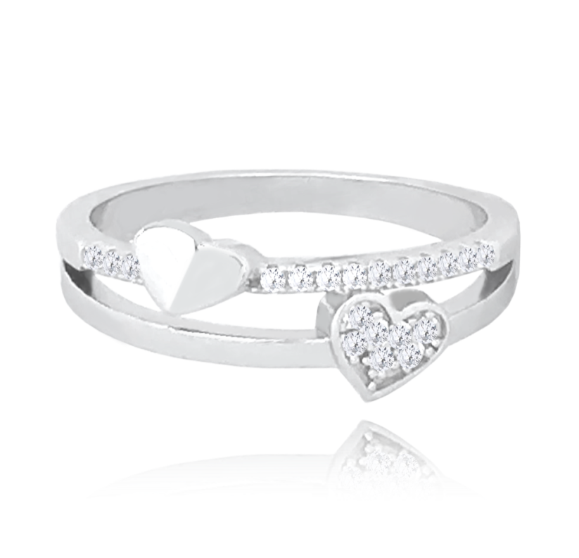 MINET Stříbrný srdíčkový prsten LOVE se zirkony vel. 54