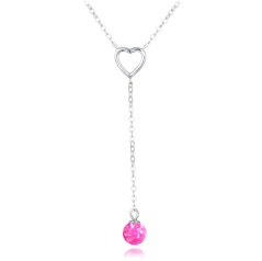 MINET Stříbrný náhrdelník visící kulička s růžovým opálkem a zirkonem