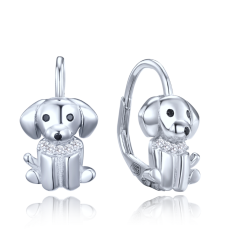 MINET Detské strieborné náušnice psíkovia s čiernymi a bielymi zirkónmi