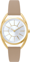 MINET Stříbrno-zlaté dámské hodinky ICON GOLD s béžovým koženým řemínkem