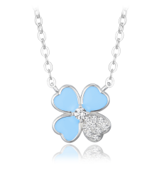 MINET Stříbrný náhrdelník modrá kytička s bílým zirkonem