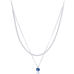 MINET Elegantný dvojitý strieborný náhrdelník s tmavomodrým a bielym zirkónom