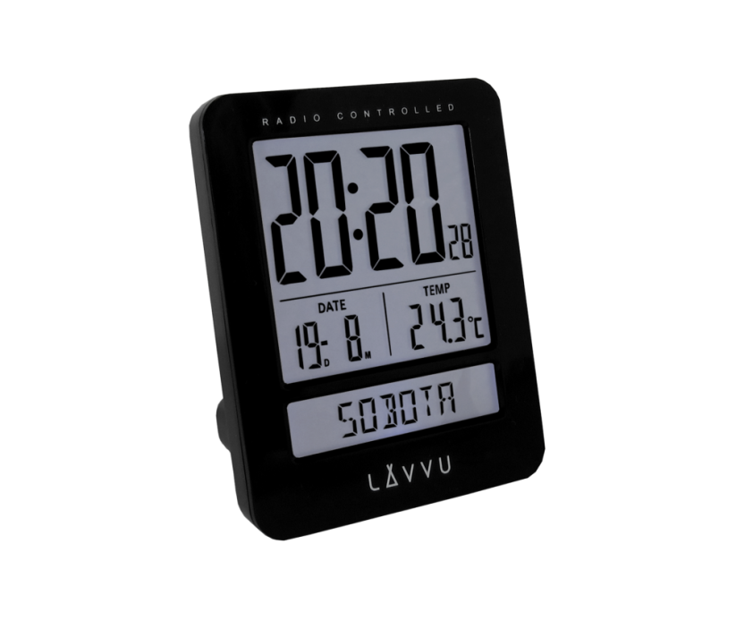 LAVVU Digitálny budík riadený rádiovým signálom Duo Black so češtinou LAR0021