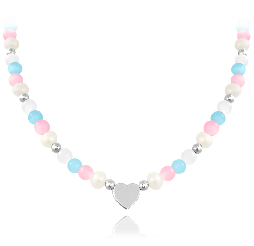 MINET Strieborný náhrdelník s prírodnými perlami a farebnými guličkami - Ag 925/1000 20,85g