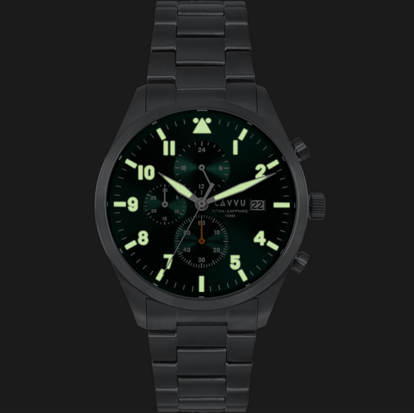 LAVVU Pánské titanové hodinky PILOT Chronograph Emerald Green 100M Sapphire