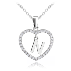 MINET Strieborný náhrdelník písmeno v srdiečku "N" so zirkónmi