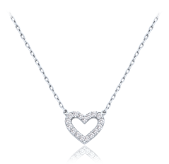 MINET Zlatý náhrdelník srdce z bílého zlata s bílými zirkony Au 585/1000 1,65g