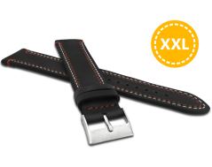 LAVVU XXL Prodloužený dvojitě prošitý černý řemínek SPORT z luxusní kůže Top Grain - 22 XXL