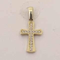 Zlatý prívesok so zirkónmi krížik 2715LOT (585/1000) 0.6 g