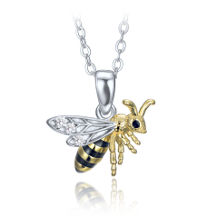 MINET Strieborný náhrdelník včielka so zirkónmi