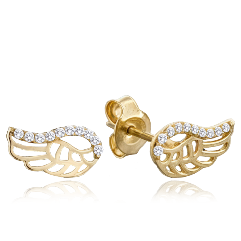 MINET Elegantné zlaté náušnice krídla s bielymi zirkónmi Au 585/1000 1,05g