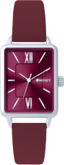 MINET Strieborno-vínové dámske hodinky SIENA s vínovým koženým remienkom