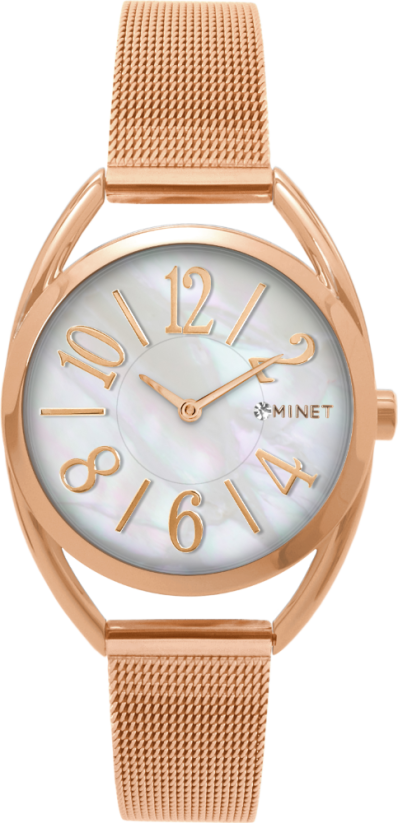 MINET Ružové dámske hodinky s číslami ICON ROSE GOLD PEARL MESH