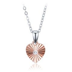 MINET Decentní rosegold stříbrný náhrdelník srdce se zirkonem