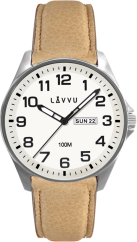 LAVVU Ocelové pánské hodinky BERGEN White / Top Grain Leather se svítícím číselníkem