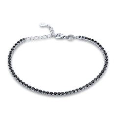 MINET Strieborný tenisový náramok s čiernymi zirkónmi