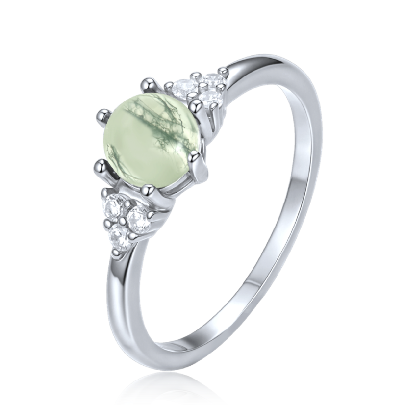 MINET Elegantný strieborný prsteň so svetlým machovým achátom a zirkónom veľ. 55 MINET Elegantný strieborný prsteň so svetlým machovým achátom a zirkónom veľ. 55
