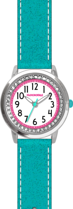Tyrkysové třpytivé dívčí dětské hodinky se kamínky CLOCKODILE SPARKLE