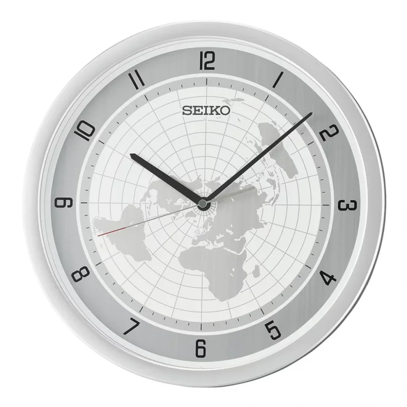 Nástěnné hodiny s tichým chodem a mapou světa Seiko QXA814A