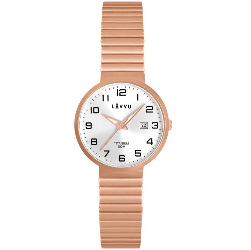 Titanové pružné hodinky s vodotěsností 100M LAVVU LUNDEN Small Rose Gold
