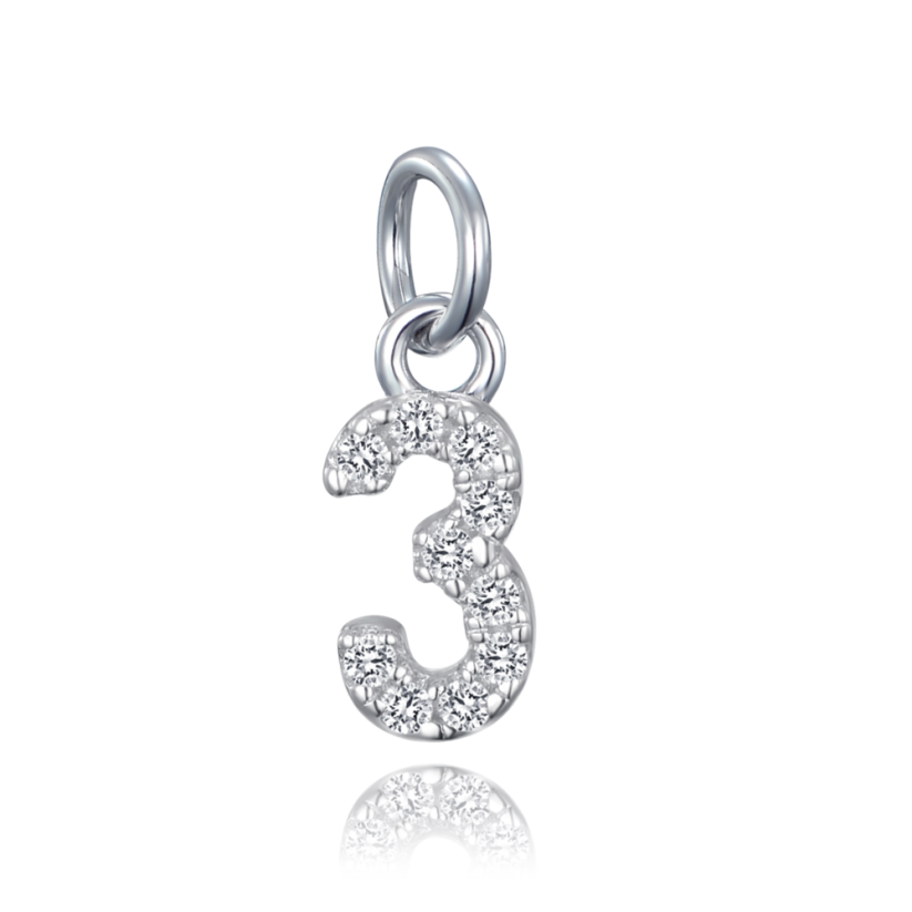 MINET Stříbrný přívěs číslice "3" vykládaný zirkony