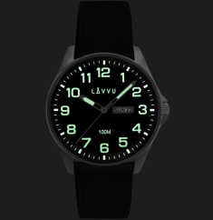 LAVVU Ocelové pánské hodinky BERGEN Black / Top Grain Leather se svítícími čísly
