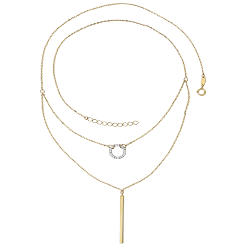MINET Zlatý dvojitý náhrdelník s bielymi zirkónmi Au 585/1000 2,75 g