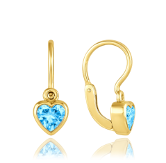 MINET Detské náušnice s predným zapínaním srdiečka s modrými zirkónmi Au 585/1000 1,25g